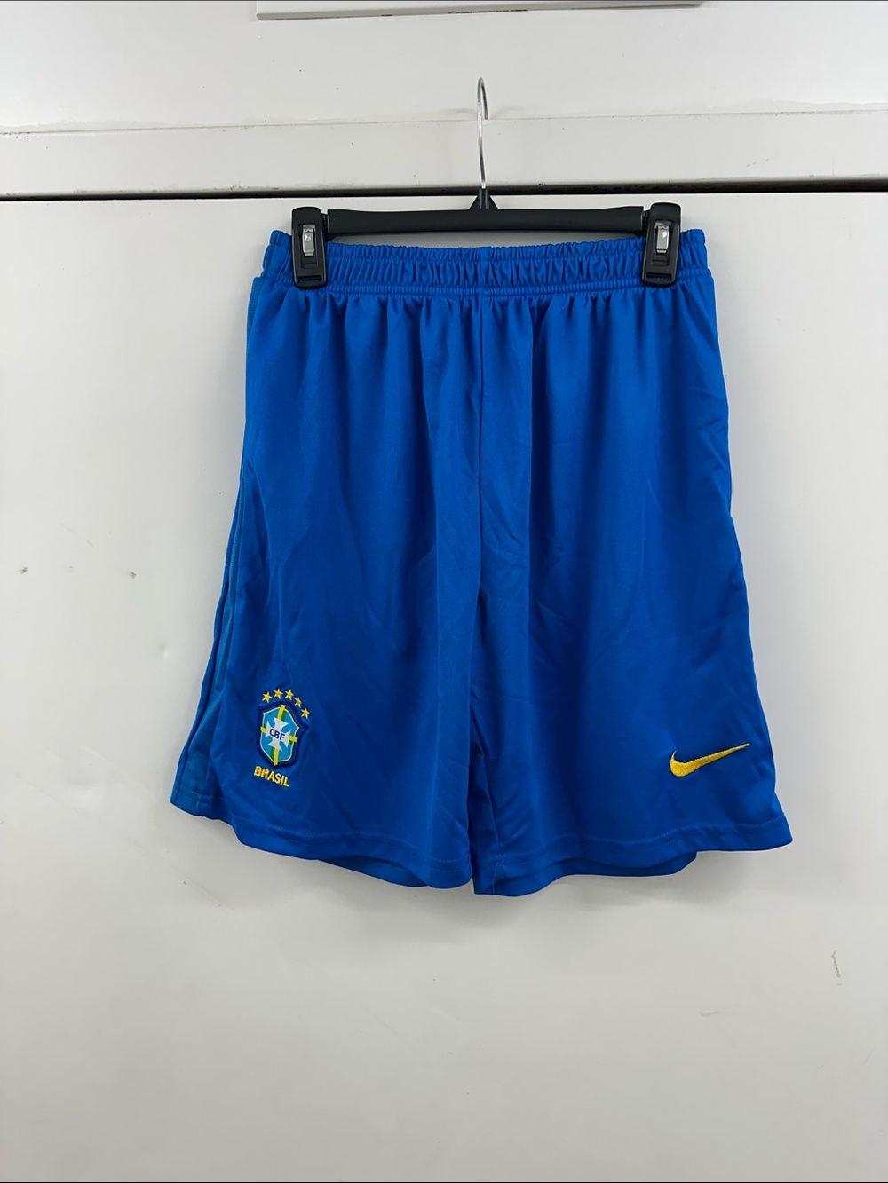 Nike Blue Brazil Soccer Shorts with Yellow Swoosh